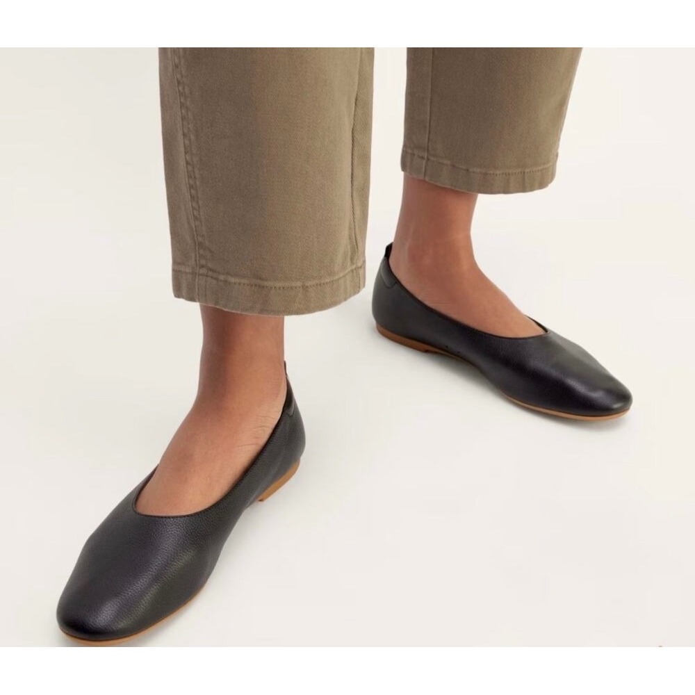 Everlane The Day Glove Black Pebbled Leather Ballet Flats Womens 10.5 Made Italy